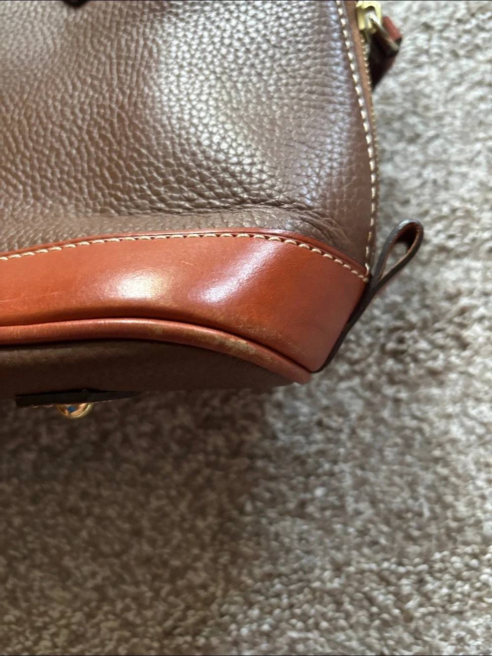 Dooney & Bourke Brown Pebbled Leather Dome Satchel with Tan Trim
